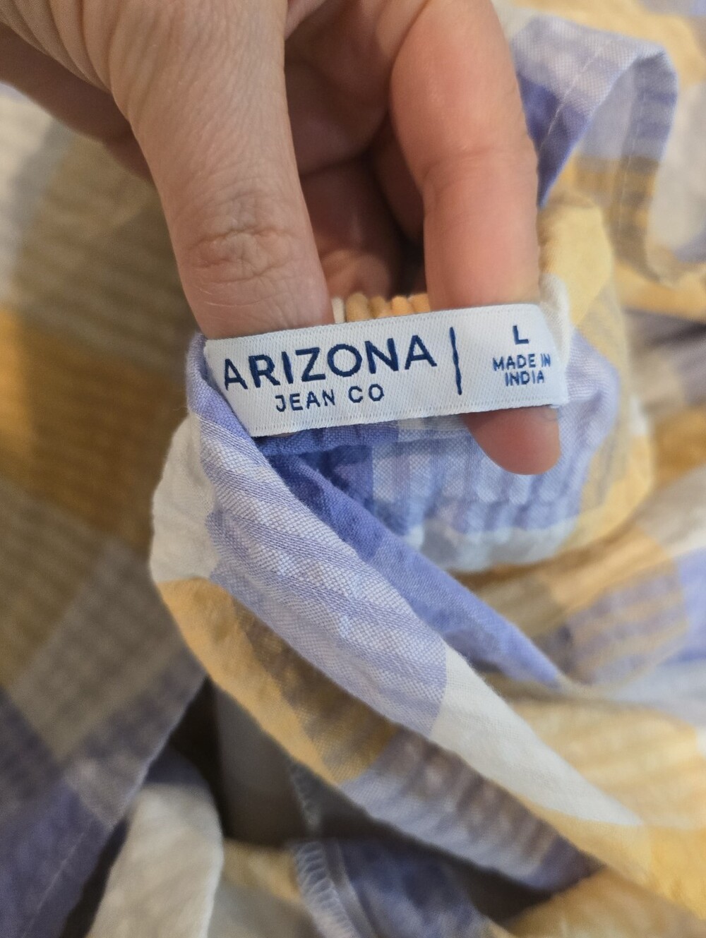 Arizona Plaid Puff-Sleeve Smocked Mini Dress in Yellow & Lavender Size Large - Picture 7 of 10